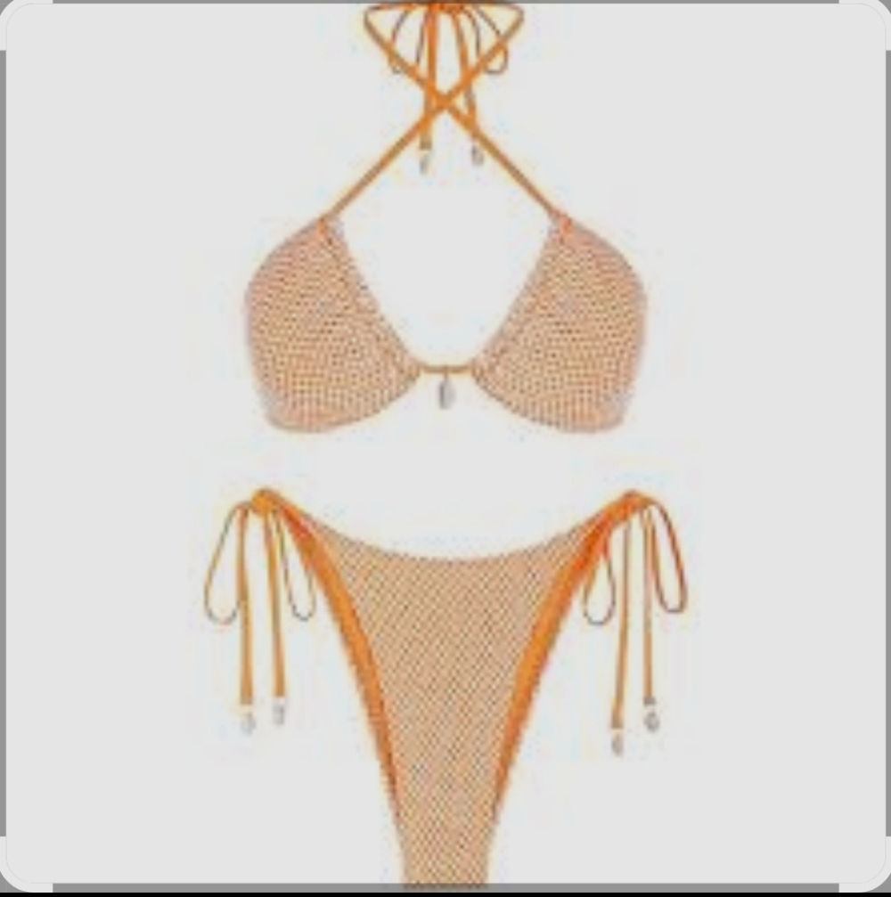 Zayful Forever Young Orange Halter Fishnet Bikini Set NWT